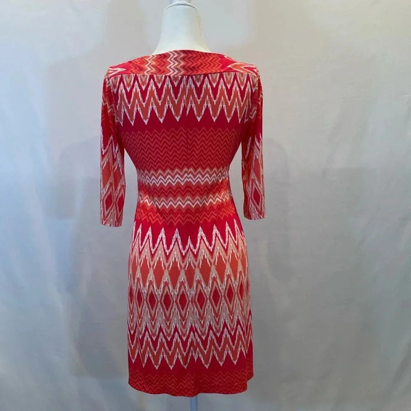 DONNA MORGAN Orange Pink White Chevron Pattern 3/4 Sleeve Dress Womens Size 6 - Picture 2 of 3